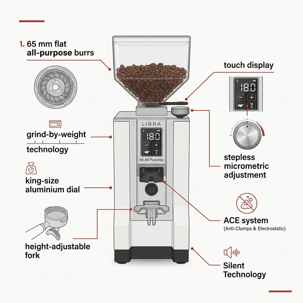 Eureka Mignon Libra 65 All Purpose Kaffeemühle mit Waage – Mattweiß – Ansicht 4